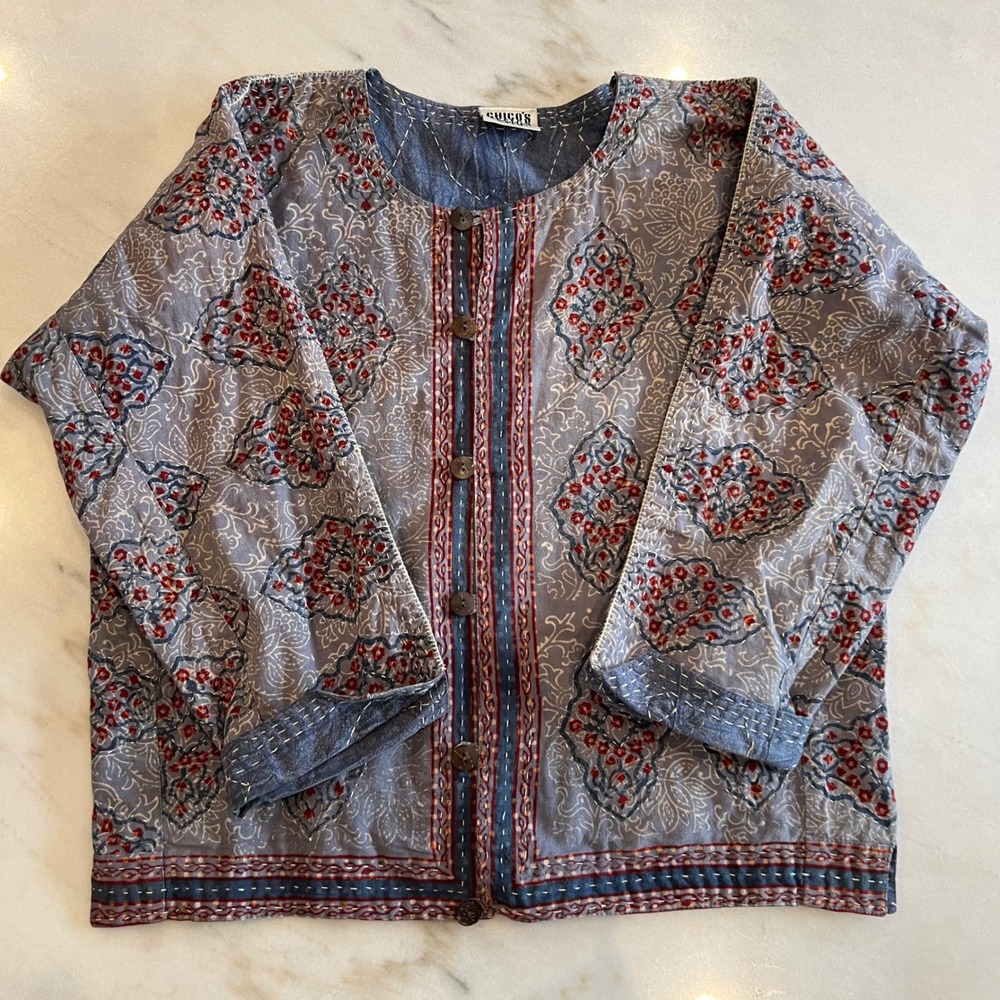 Vintage 90s Chicos Reversible Print‎ Cotton Kimono Jacket Size S